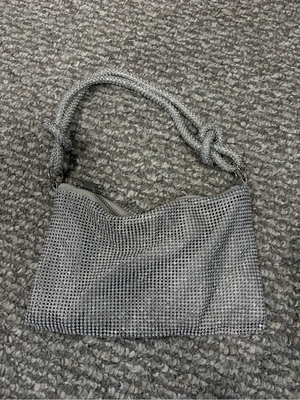 Silver Crystal Mesh Shoulder Bag
